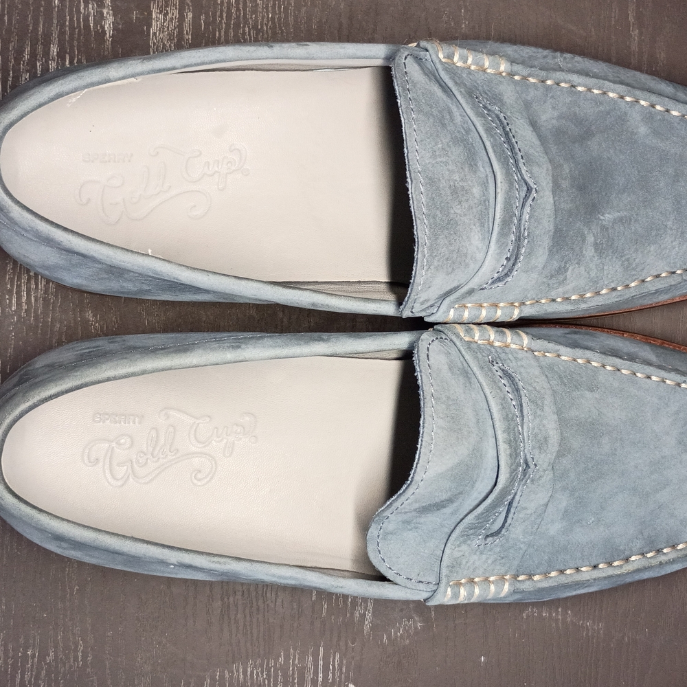 GOLD CUP Men's 9.5M Sperry Light Blue Suede Penny Loafers. Like NEW!!! RARE - Picture 4 of 7